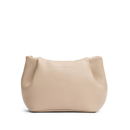 Oatmilk | Leather makeup bag with folded sides and zipper closure