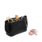 Pebbled--black | Leather makeup bag with folded sides and zipper closure