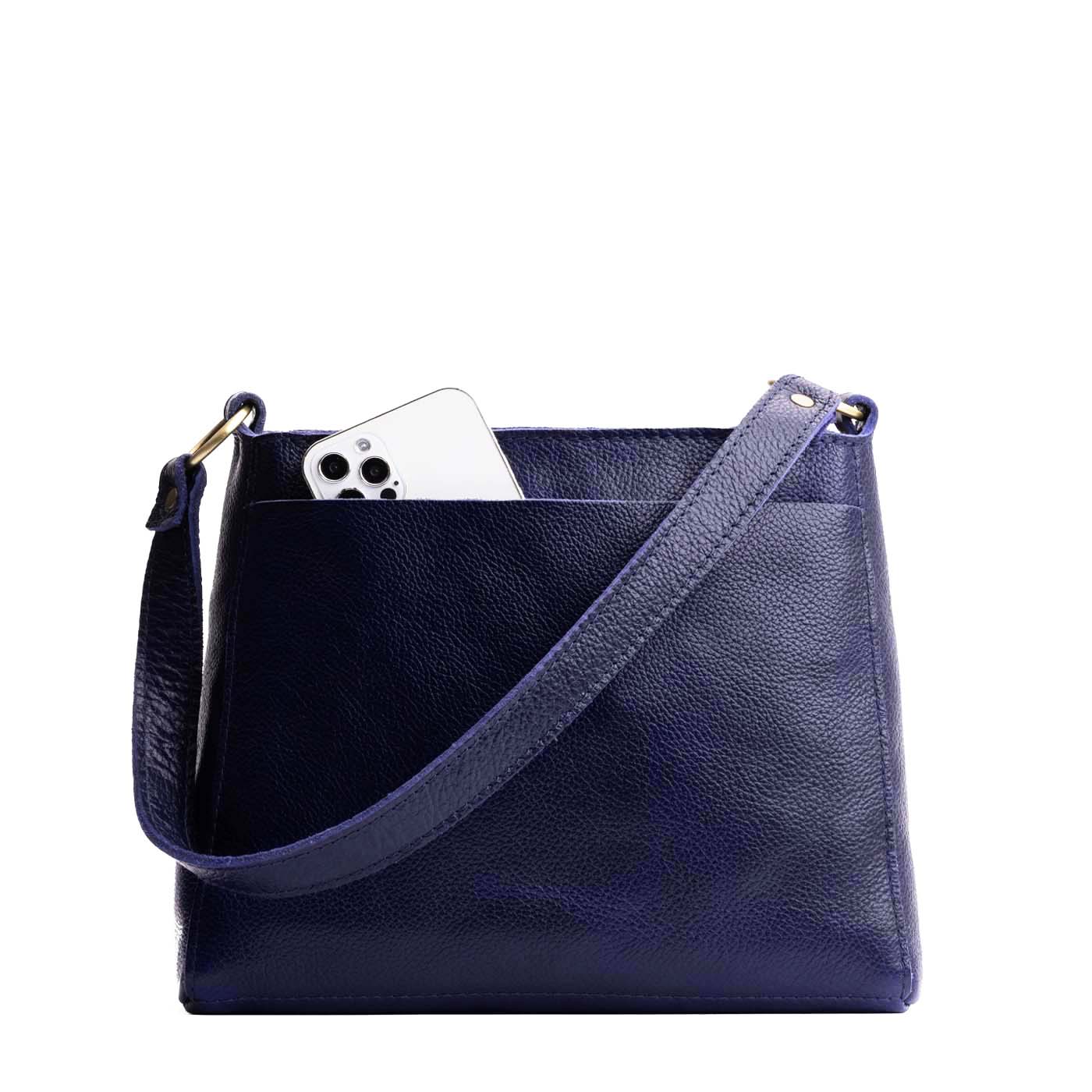 Cobalt*Classic | Triangular shoulder bag with antiqued brass finished hardware