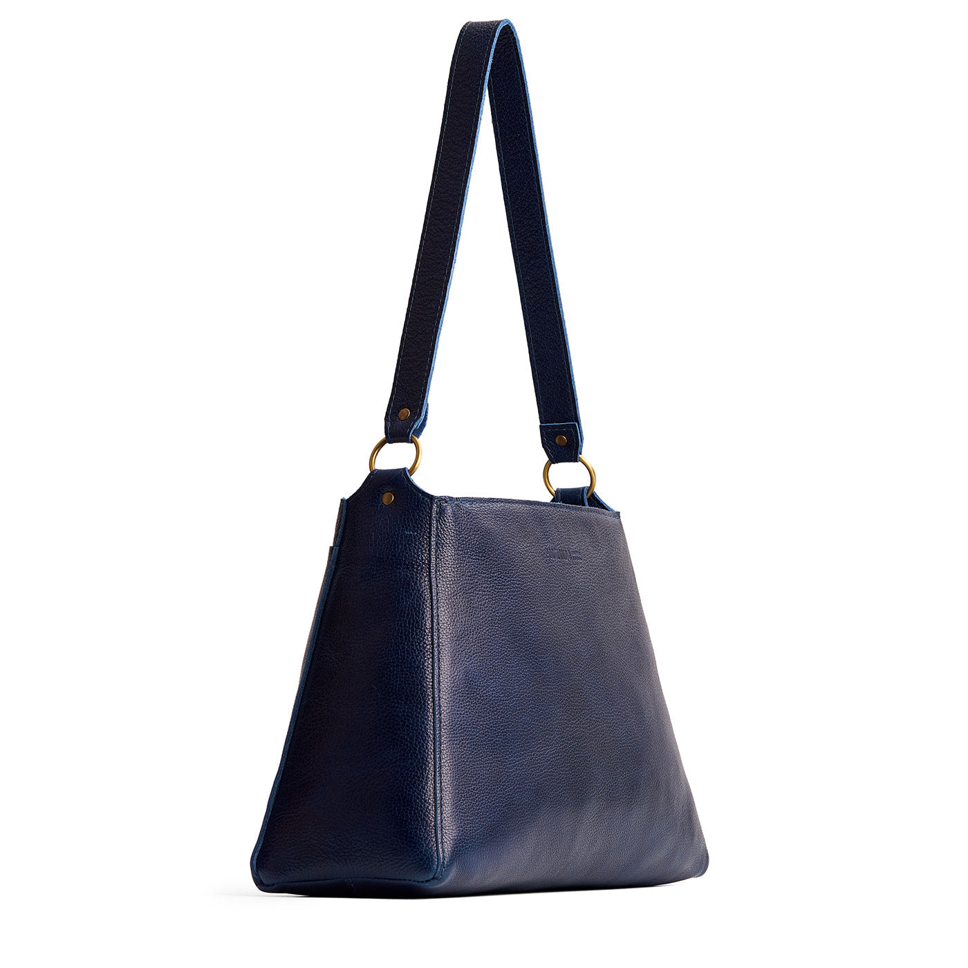 Cobalt*Large | Large triangular shoulder bag with antiqued brass finished hardware