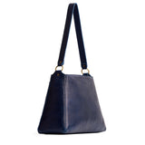Cobalt Large | Large triangular shoulder bag with antiqued brass finished hardware