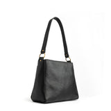 Pebbled--black Classic | Triangular shoulder bag with antiqued brass finished hardware