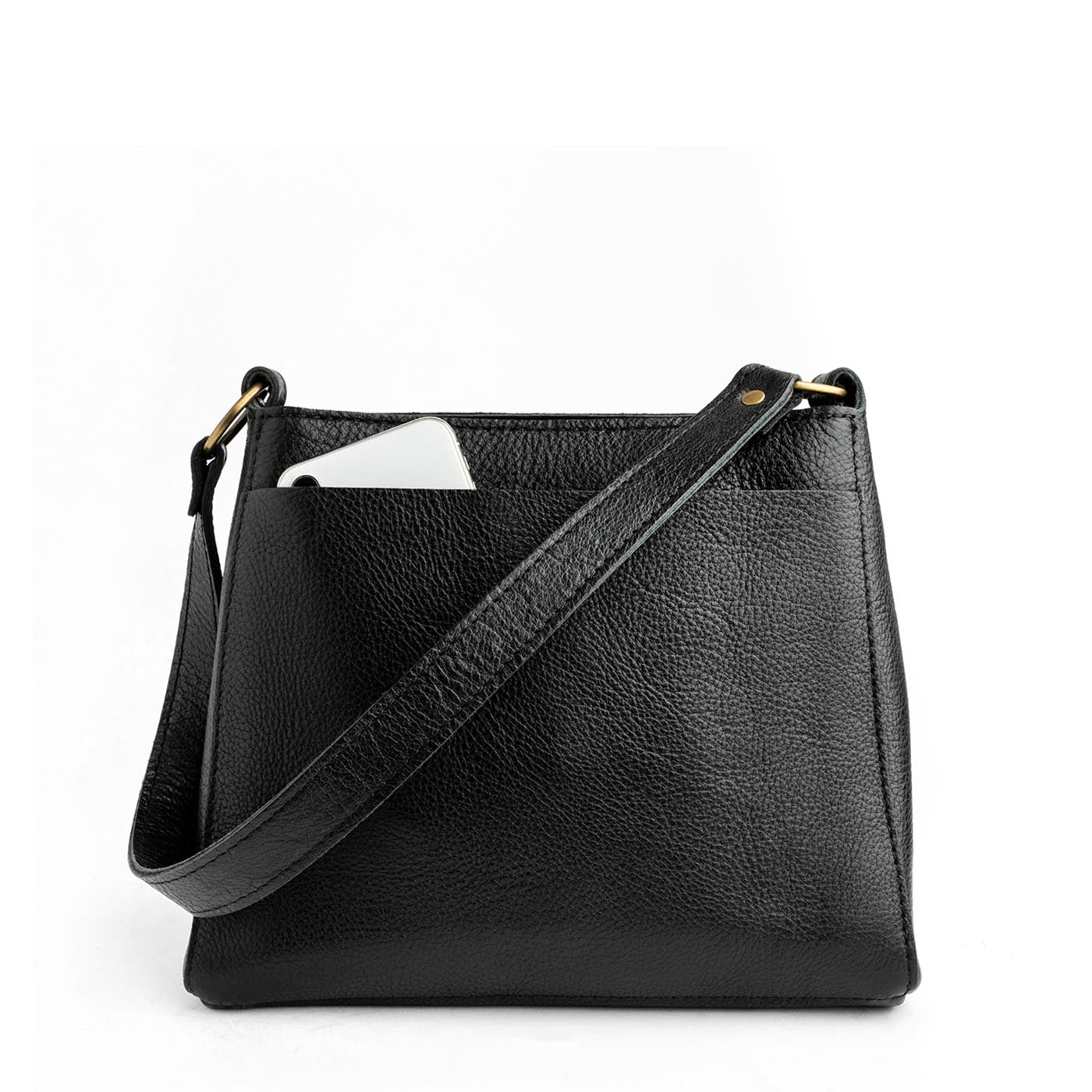 Pebbled--black*Classic | Triangular shoulder bag with antiqued brass finished hardware