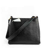 Pebbled--black Classic | Triangular shoulder bag with antiqued brass finished hardware