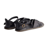Nero | Flat leather sandals with ankle straps and debossed PLG three tree logo in sole