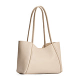 Pebbled Bone Medium | Wide tote with leather straps and snap closure