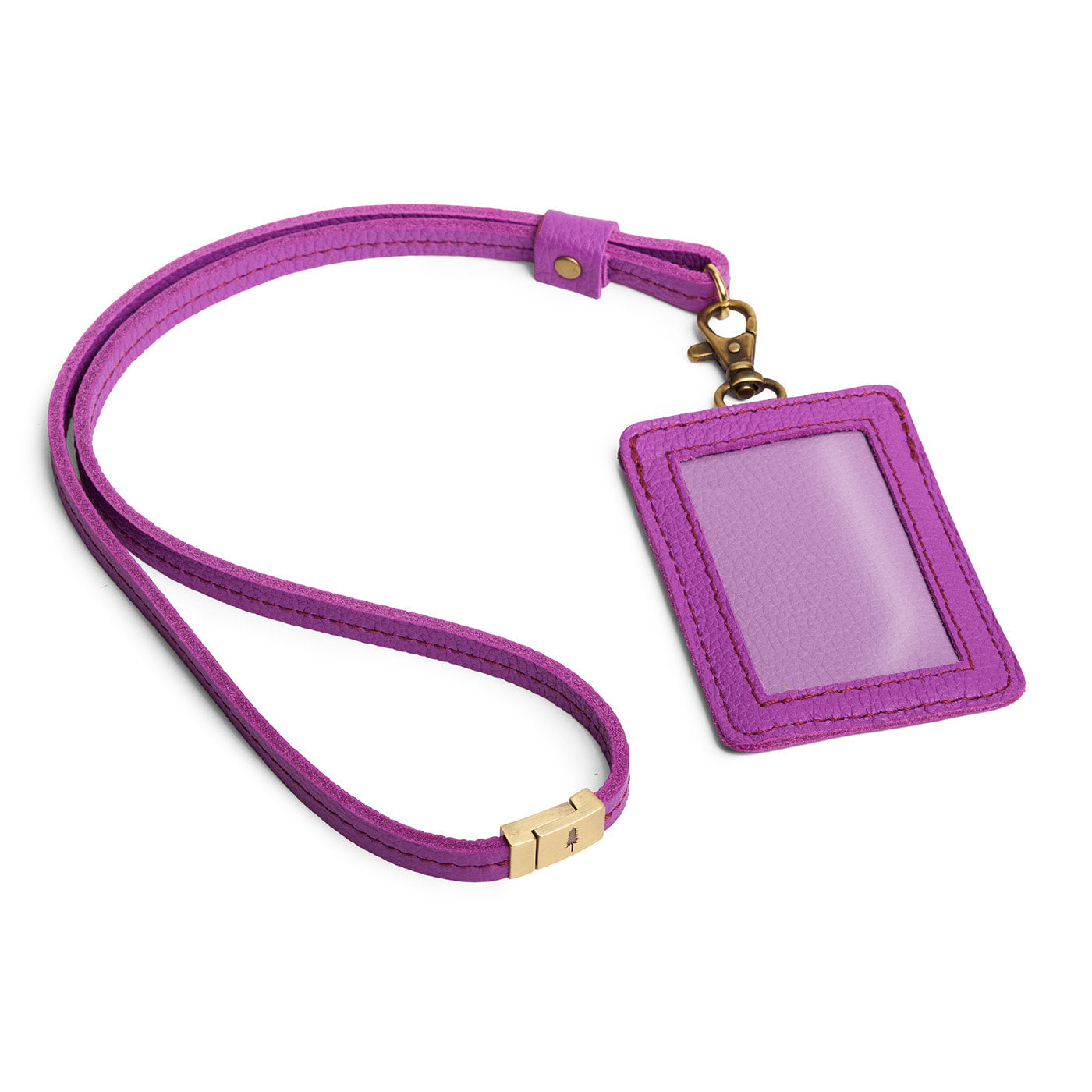 Cattleya | A leather lanyard attached to a matching card holder on a white background