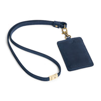 Deep Water | A leather lanyard attached to a matching card holder on a white background