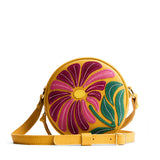Wildflower Sunshine Small | Circle shaped crossbody bag with embroidered flower design