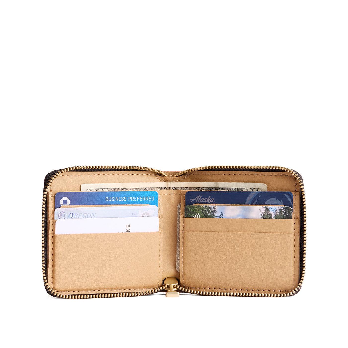 Bacalar | Small leather zippered bifold wallet open