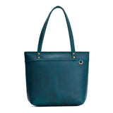 Westward Blue Medium Zipper | Leather tote bag with riveted straps and exterior key loop
