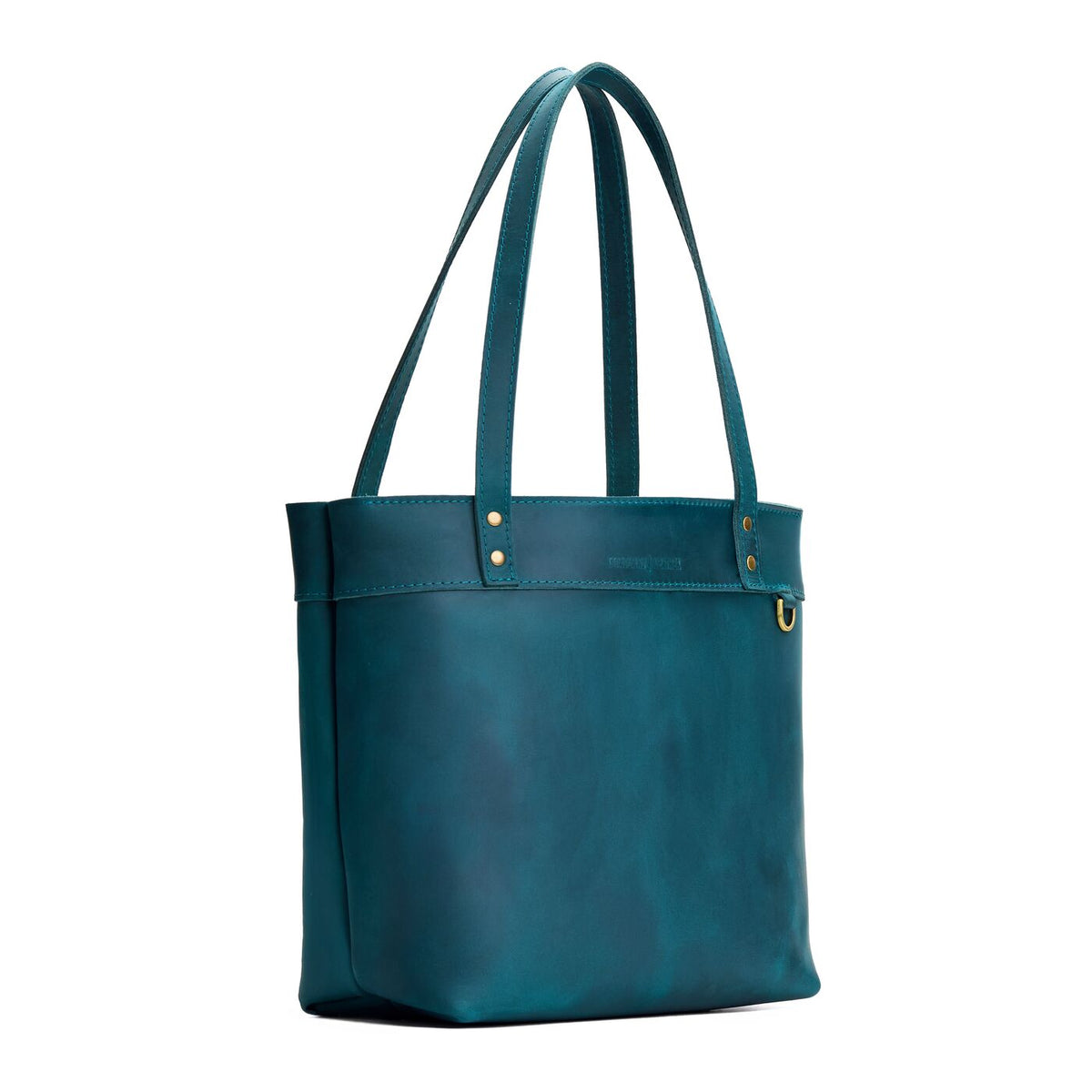 Westward Blue*Medium*Zipper | Leather tote bag with riveted straps and exterior key loop